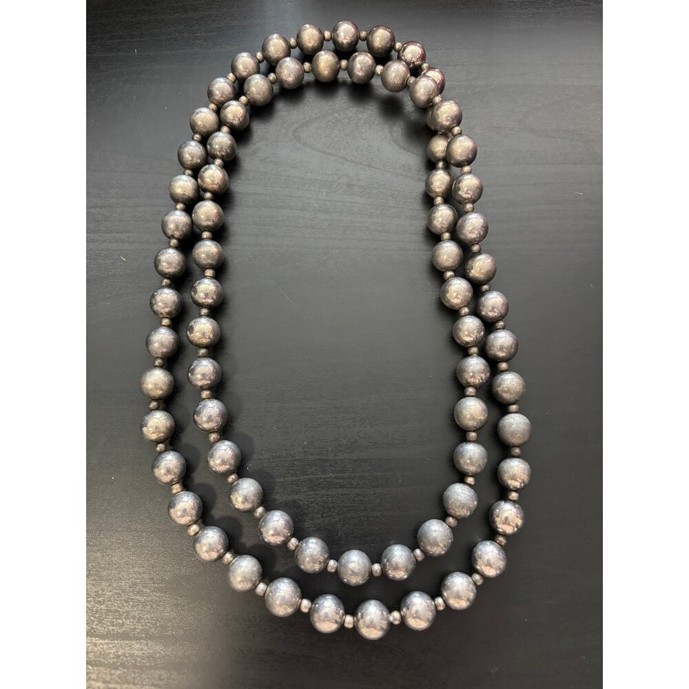 Vintage silver plated Necklace Large Beads Silver Tone Long - Picture 2 of 3